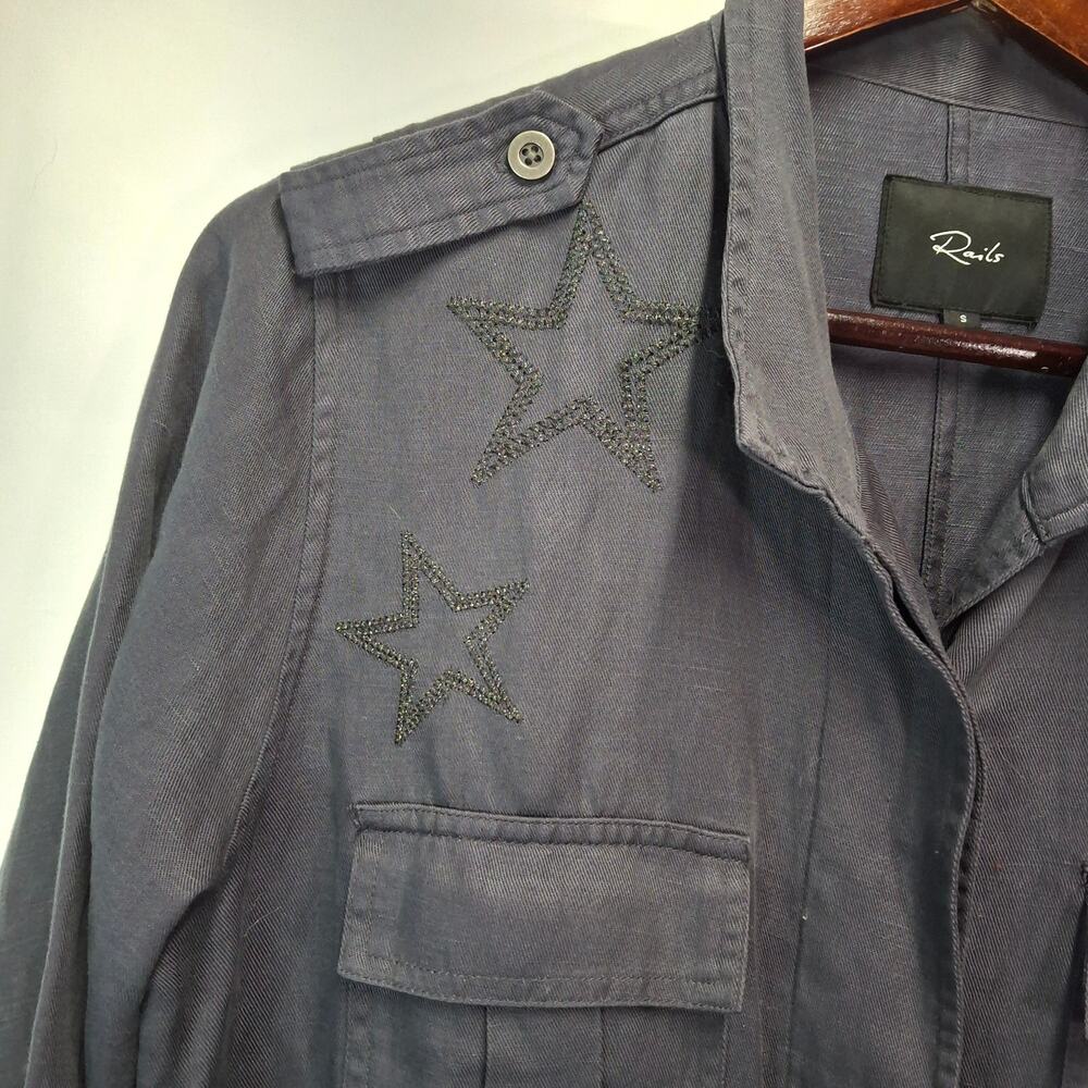 Rails Rowen Utility Jacket Star Embroidered Lyocell Linen Small S Grey Gray - Picture 9 of 14